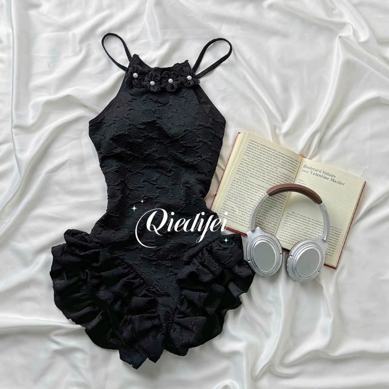 "First Love Rose" One-Piece Slim Shading Meat Covering Advanced Conservative Small Fragrance Pearl Girl Spring Seaside Holiday Style - Image 2